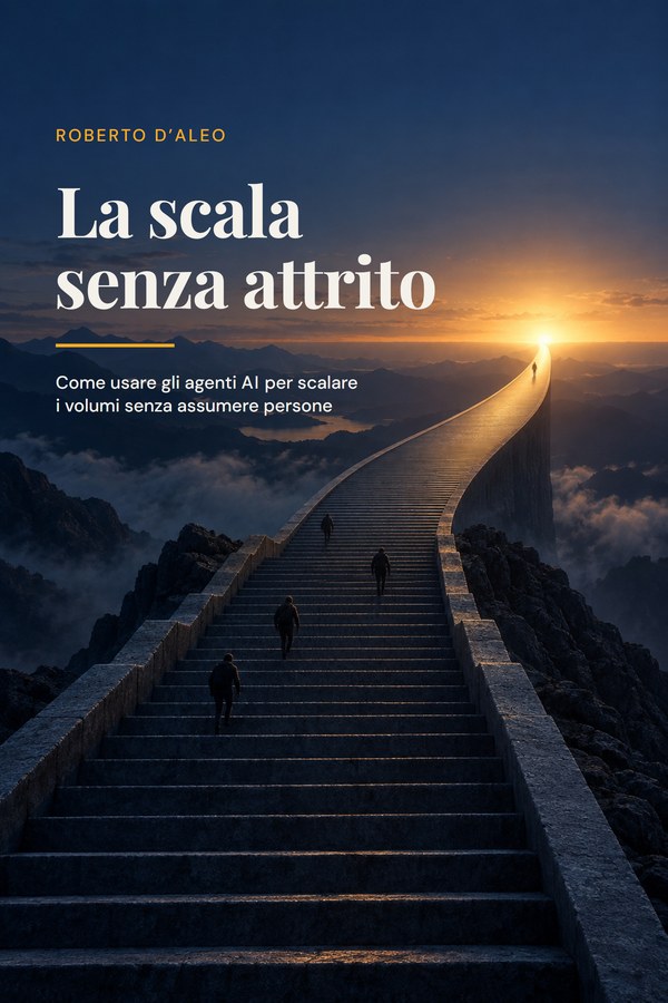 La copertina del libro: una scala di pietra che sale verso il sole al tramonto